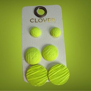Clover Neon Yellow Textured Stud Earring Set - 3 Pairs